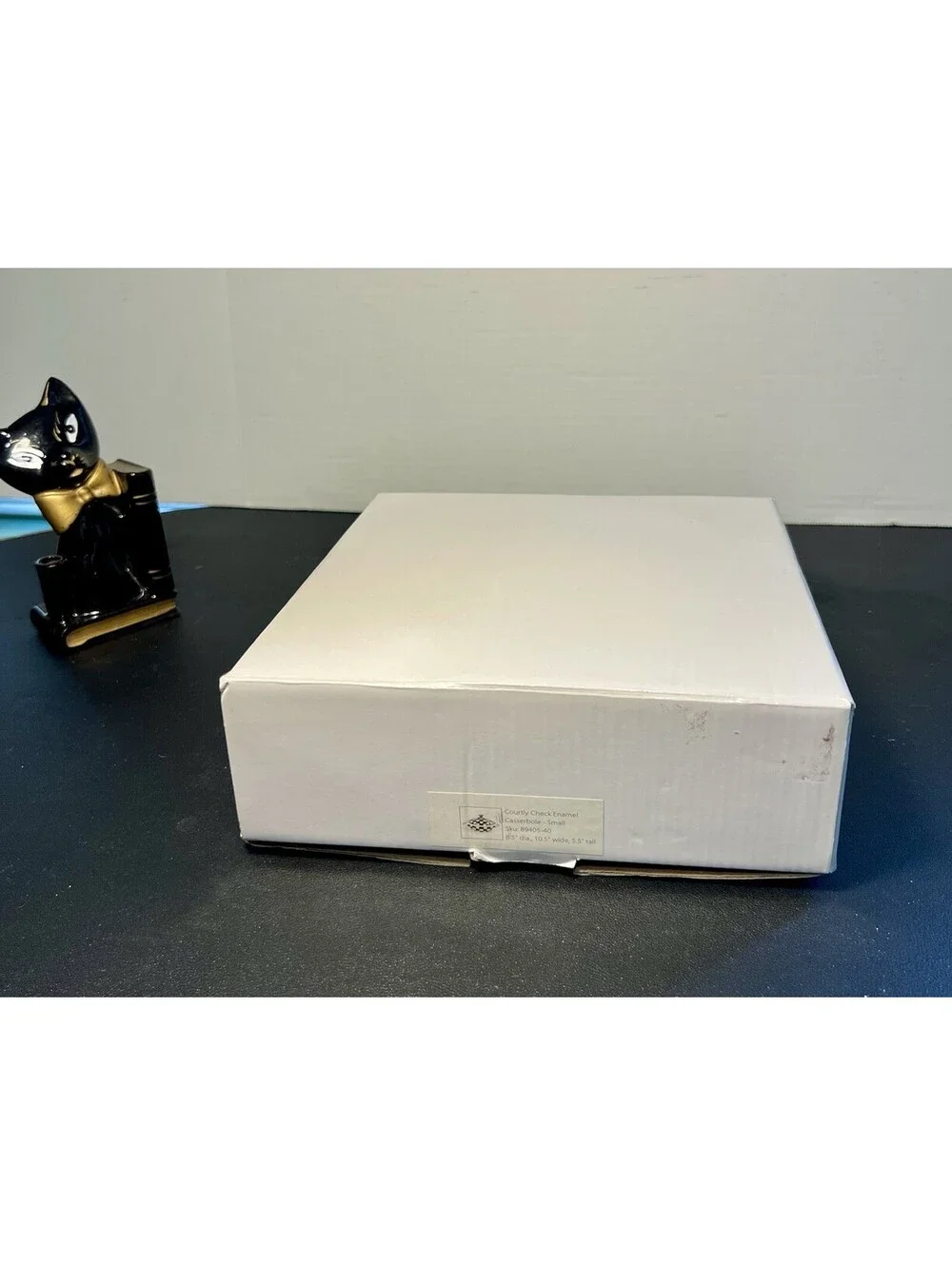 NIB MacKenzie-Childs 2000s Casserole Courtly Check Enamel Black White, 8.5x5.5
